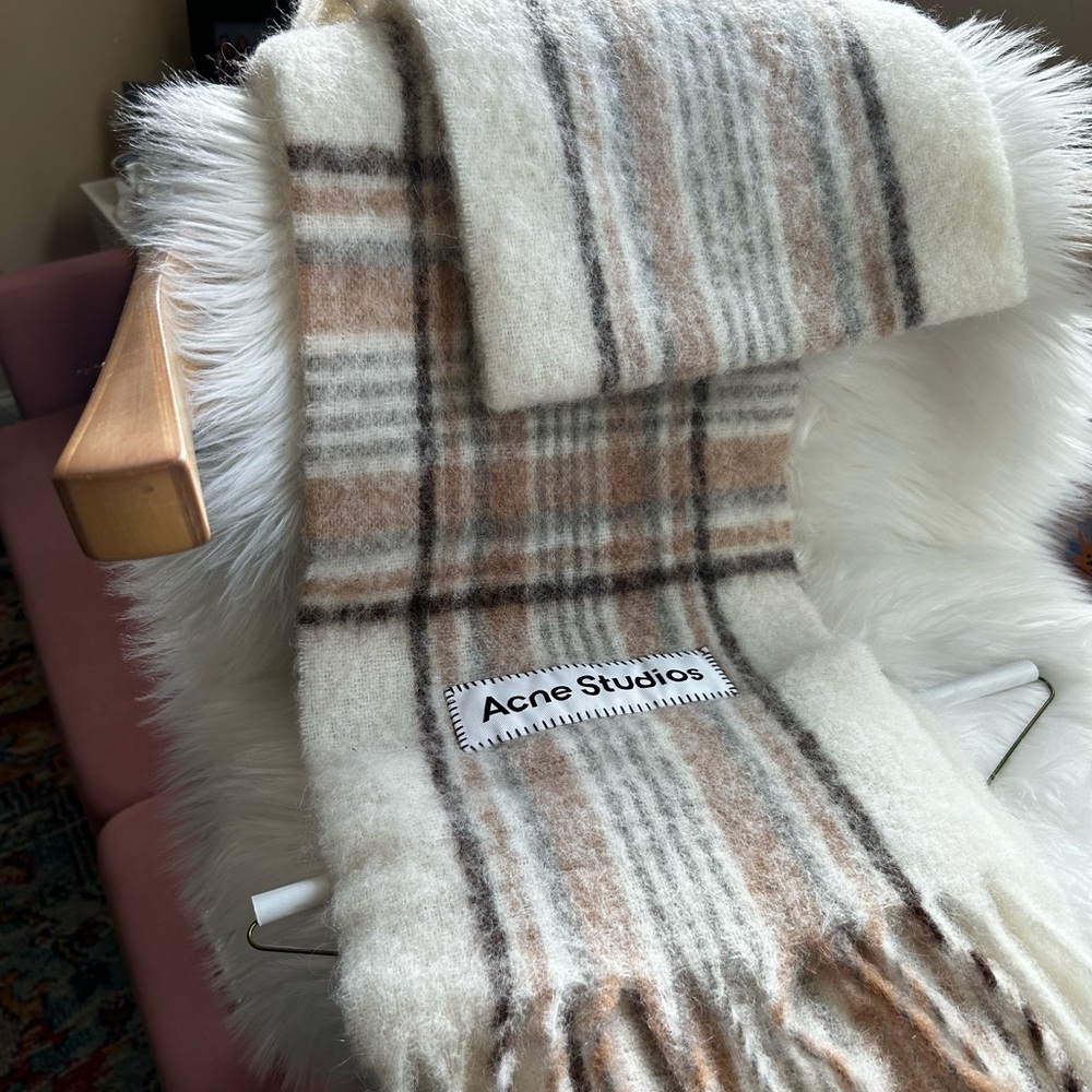 Acne Studios Plaid Scarf in Cream and Brown